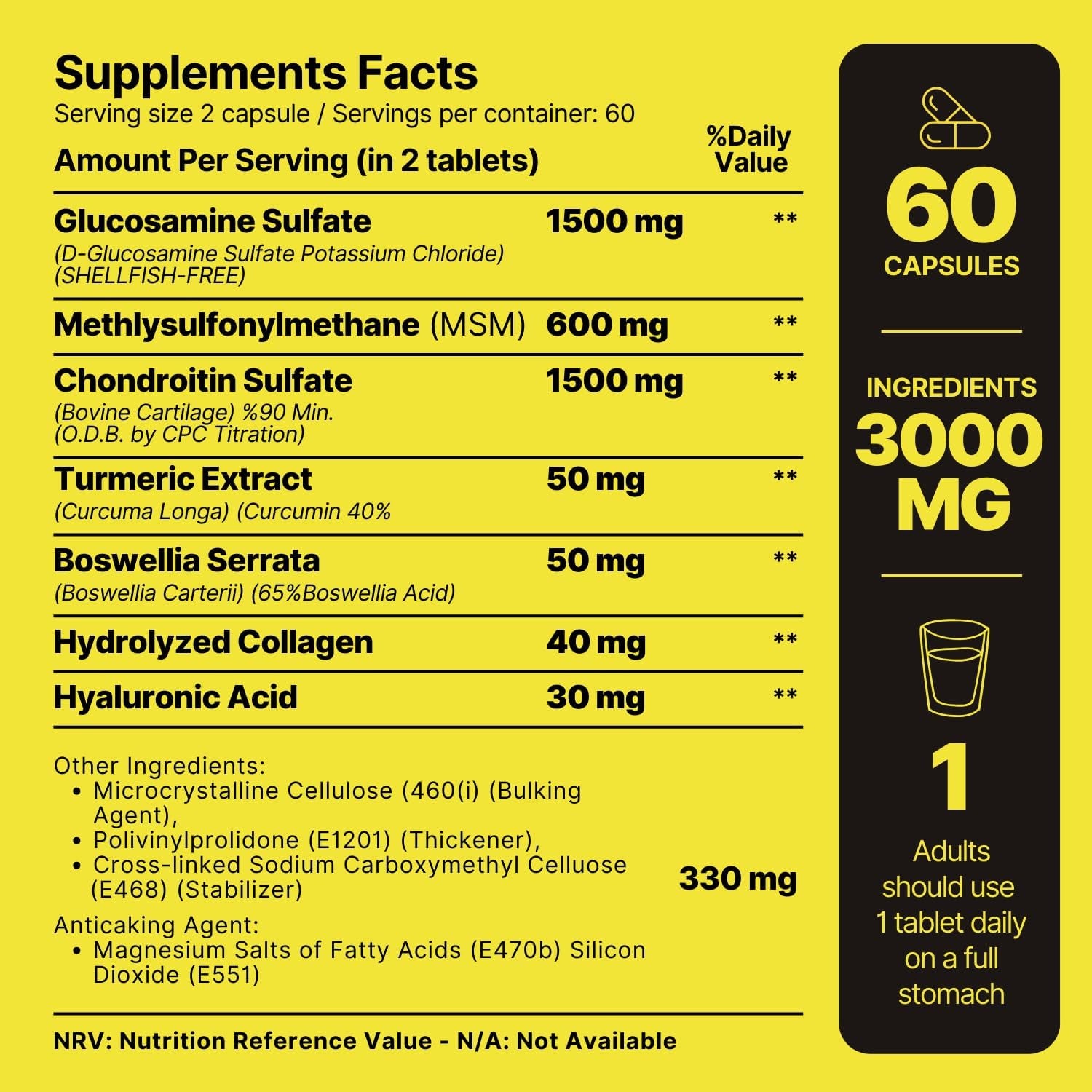 Glucosamine + Collagen + Chondroitin + Msm + Hyaluronic Acid Extra Strong Tablet