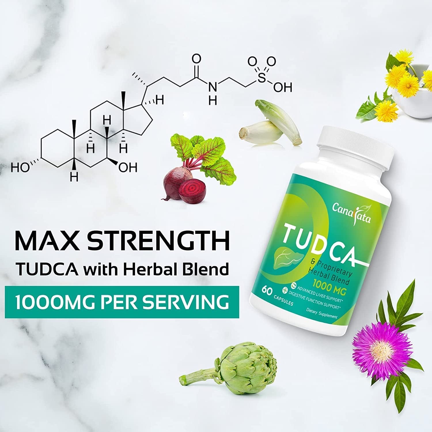 TUDCA Liver Support Supplements 1000Mg - 60 Vegan Capsules