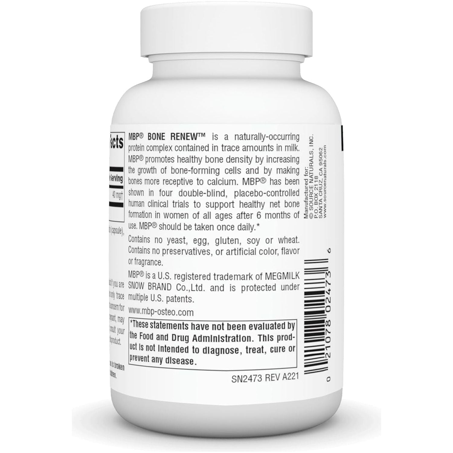 Source Naturals MBP Bone Renew - Milk Protein for Advanced Bone Density Support* - 120 Capsules