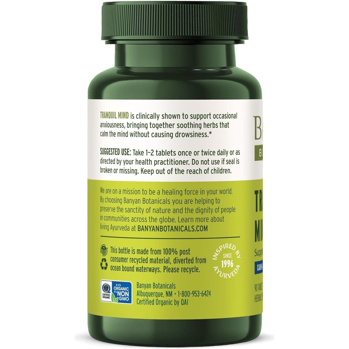 Banyan Botanicals Tranquil Mind  – Supports Occasional Anxiousness & Promotes a Sense of Calm 90 Tablets 