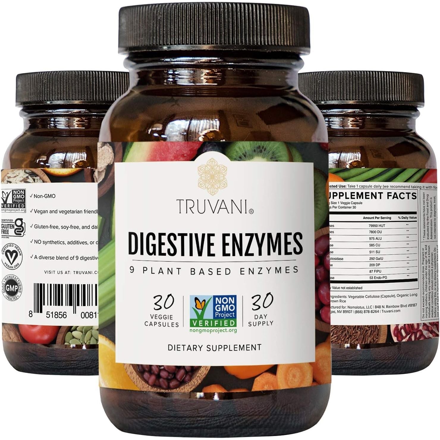 Truvani Digestive Enzymes | 9 Enzyme Blend | Digestive Support | Reduce Bloating | Increased Nutrient Absorption | 30 Day Supply