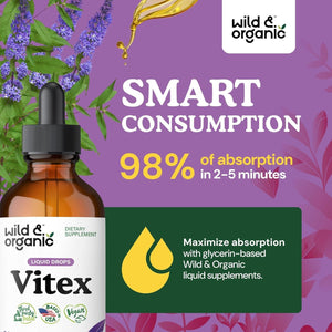 Wild & Organic Vitex Tincture - Vitex Chasteberry Supplement for Good Mood  - 4 Fl Oz for Women