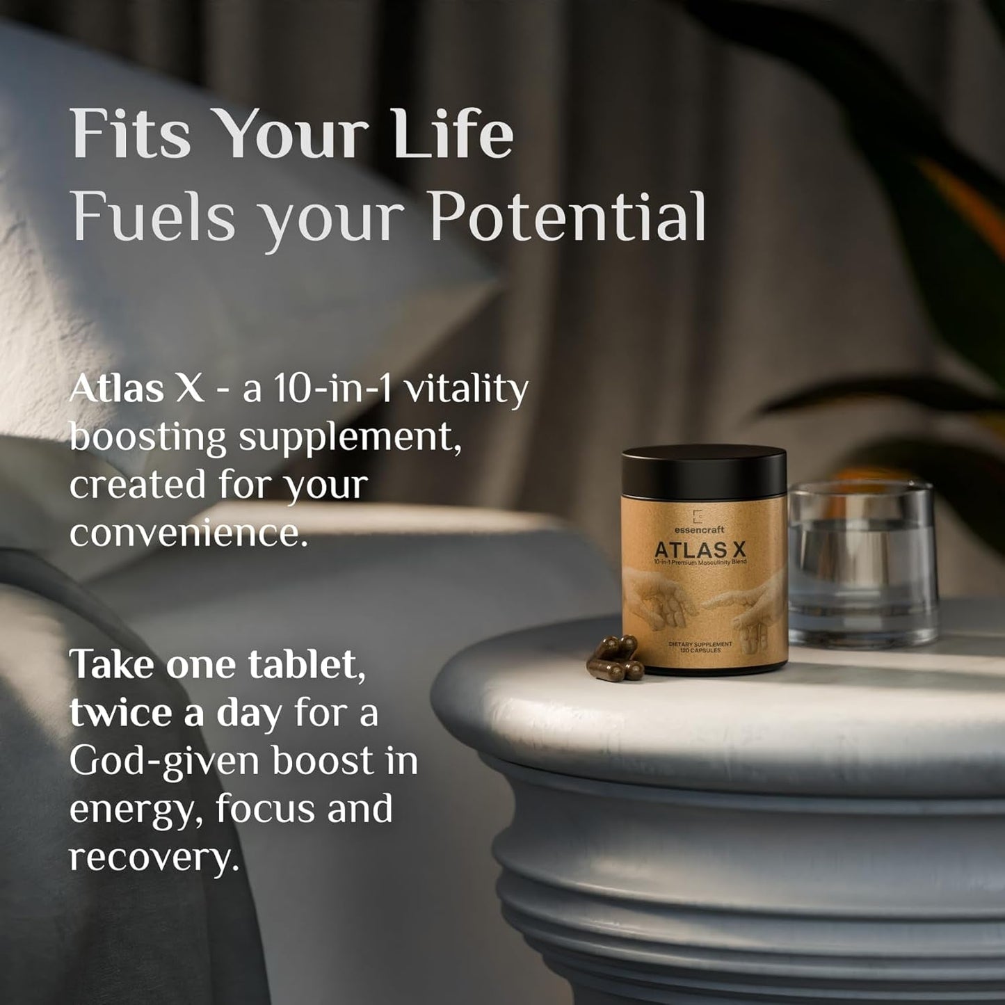 ATLAS X 10-In-1 Masculinity Maximiser Supplement for Men - Energy, Strength & Vitality 2 Month Supply