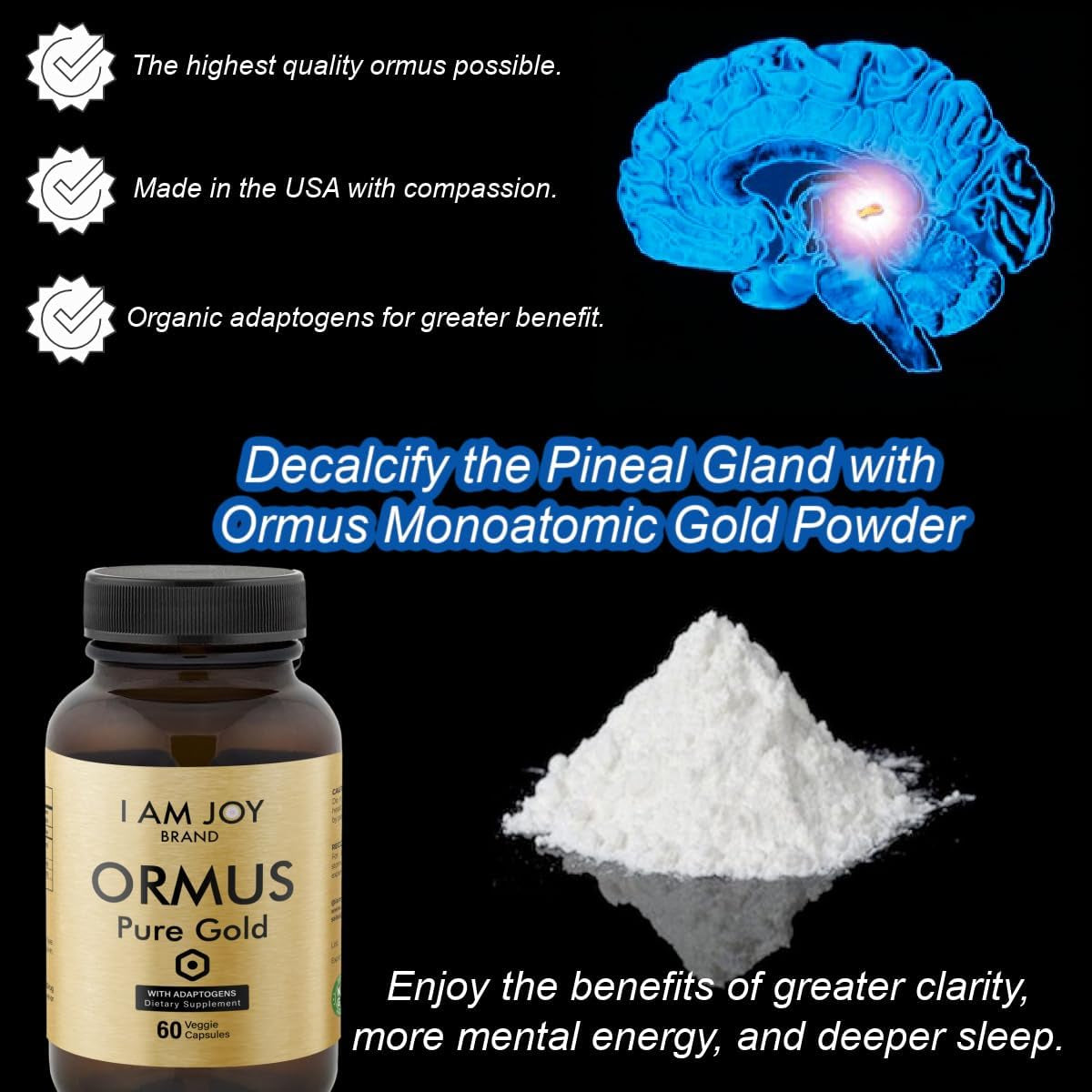 Ormus Gold Capsules Monoatomic Elements with Adaptogens Maca and Ashwaganda - 60 Vegan Capsules