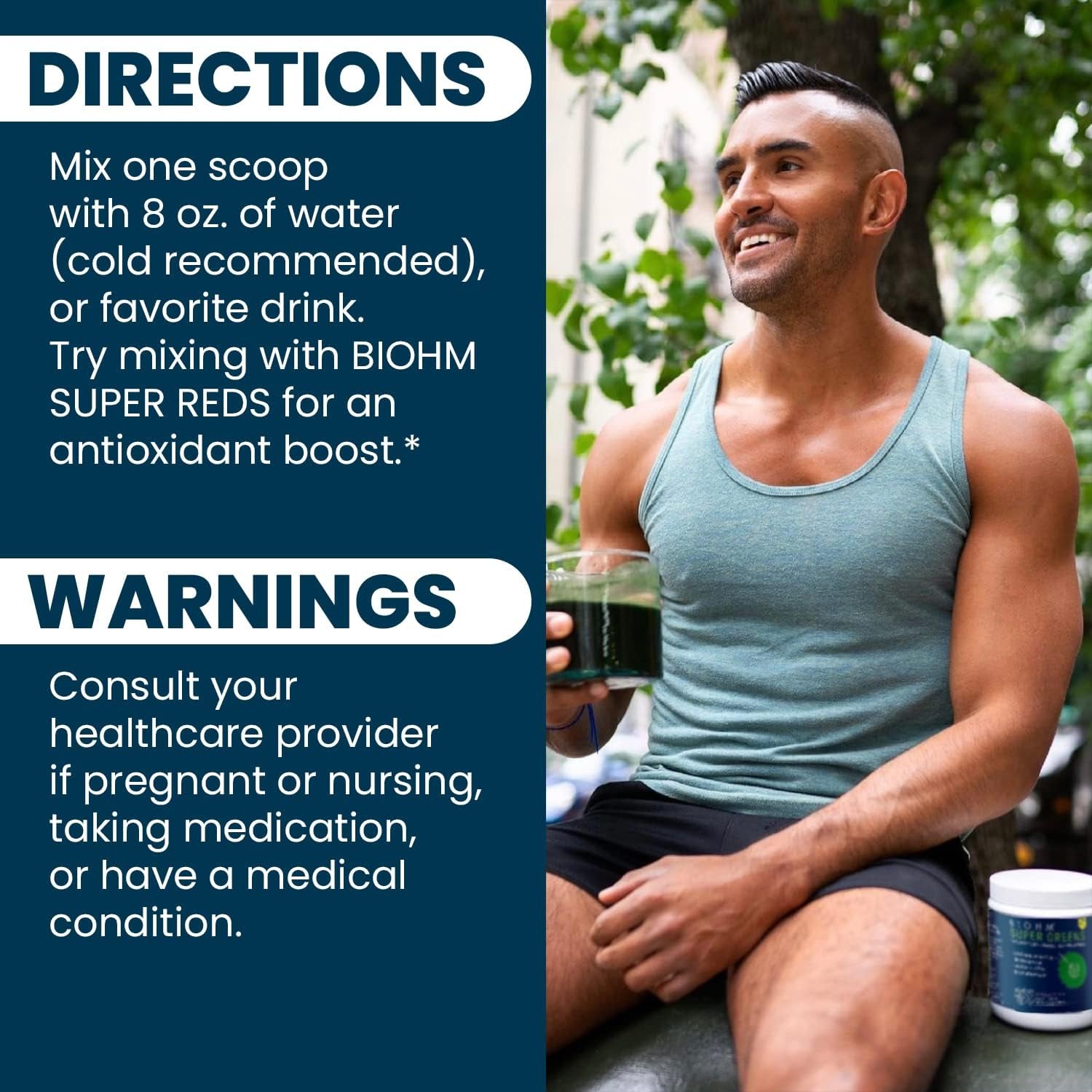 BIOHM Super Greens, Antioxidant Veggie Powder & Smoothie Mix (8.5 Oz, 30 Servings)