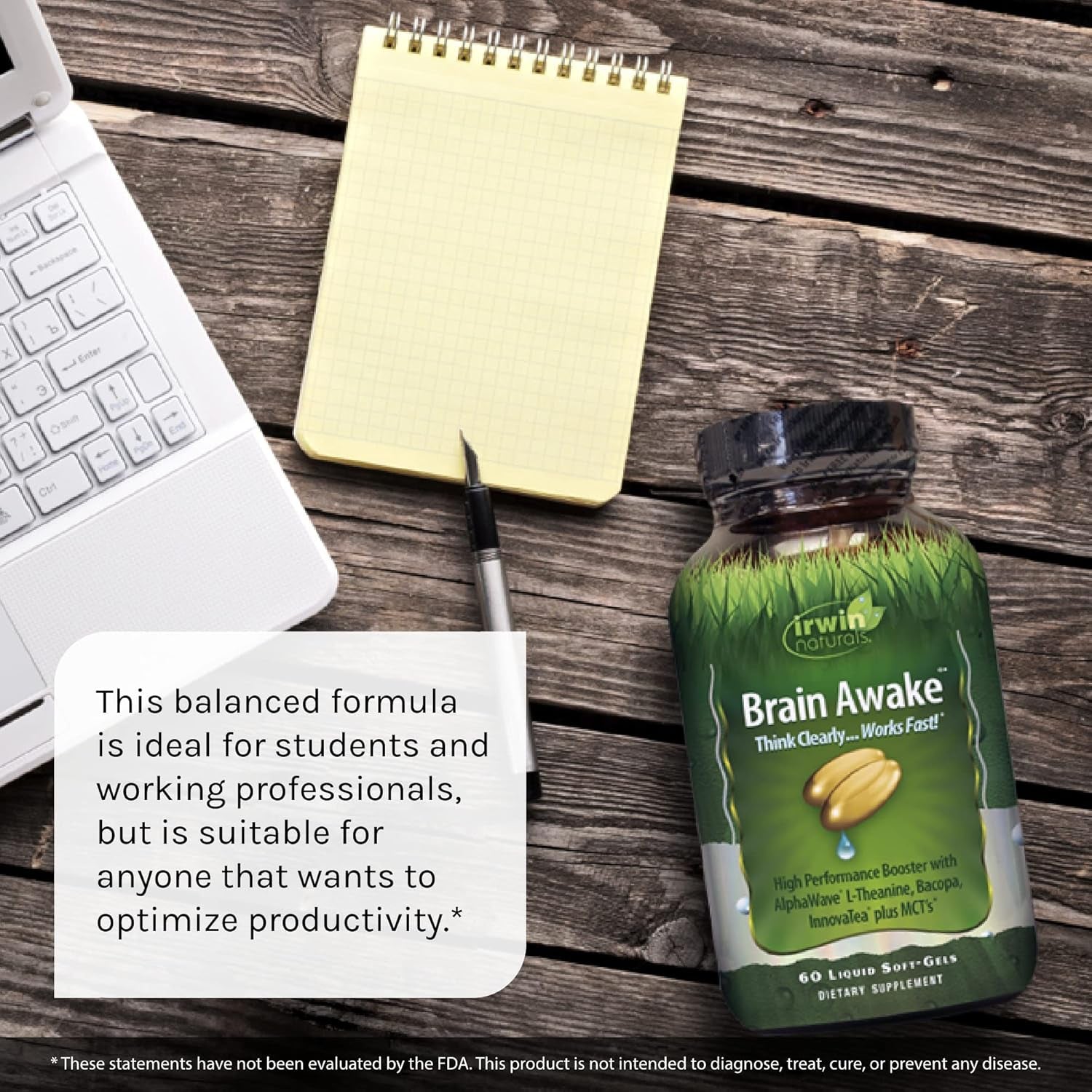Irwin Naturals Brain Awake, Focus, Energy Booster Supplement with MCT Oil - 60 Liquid Soft-Gels Bundle Pill Case