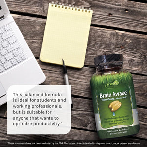 Irwin Naturals Brain Awake, Focus, Energy Booster Supplement with MCT Oil - 60 Liquid Soft-Gels Bundle Pill Case
