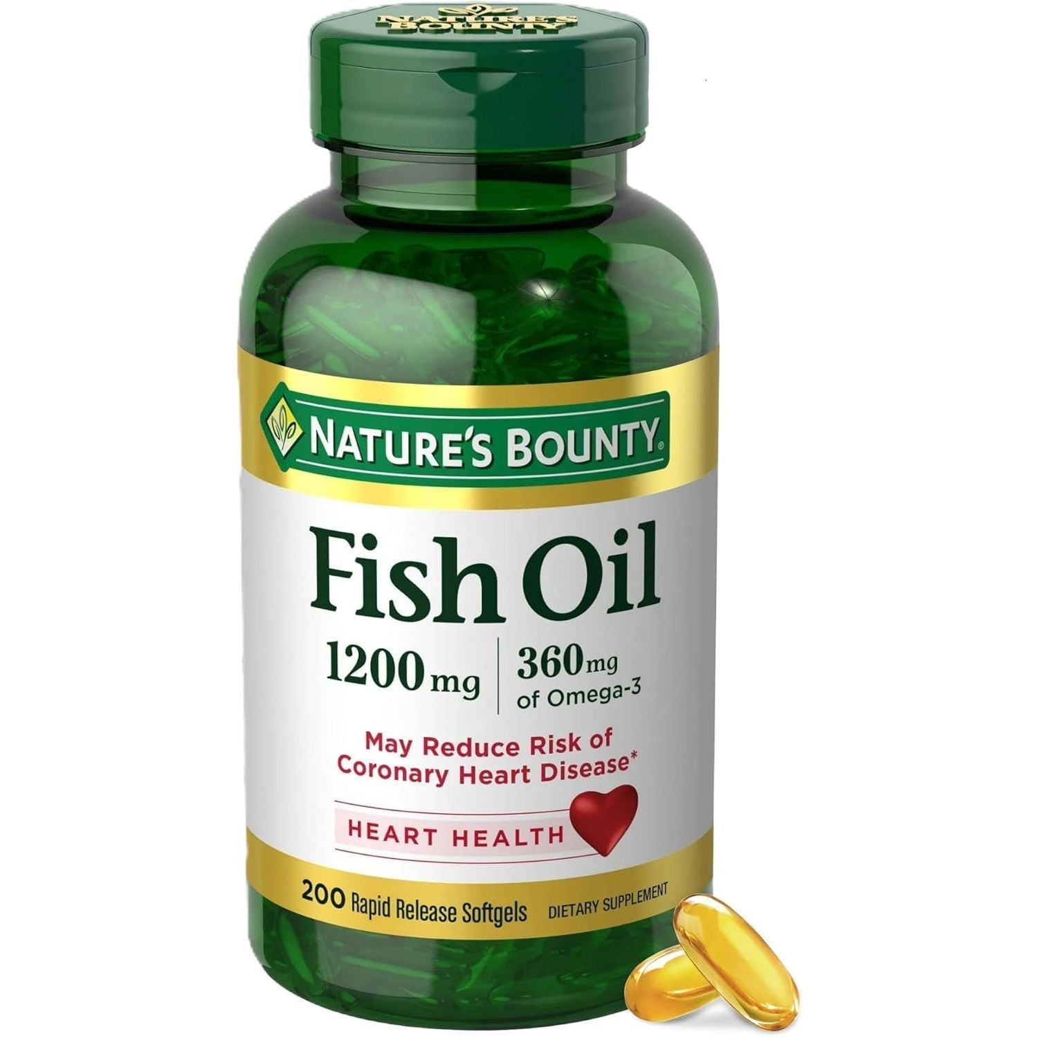 Nature'S Bounty Fish Oil, Supports Heart Health, 1200 Mg, 360 Mg Omega-3, 200 Count