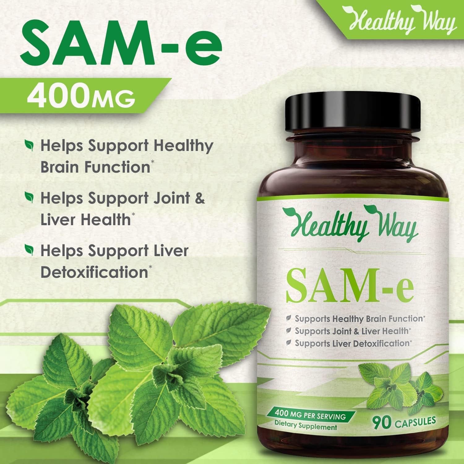 Healthy Way Sam-E - S-Adenosyl Methionine 400Mg, 90 Capsules Non GMO