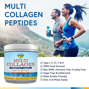Terranics Multi Collagen Peptides Powder, Type I II III V X Hydrolyzed Collagen for Women+Men, 16Oz