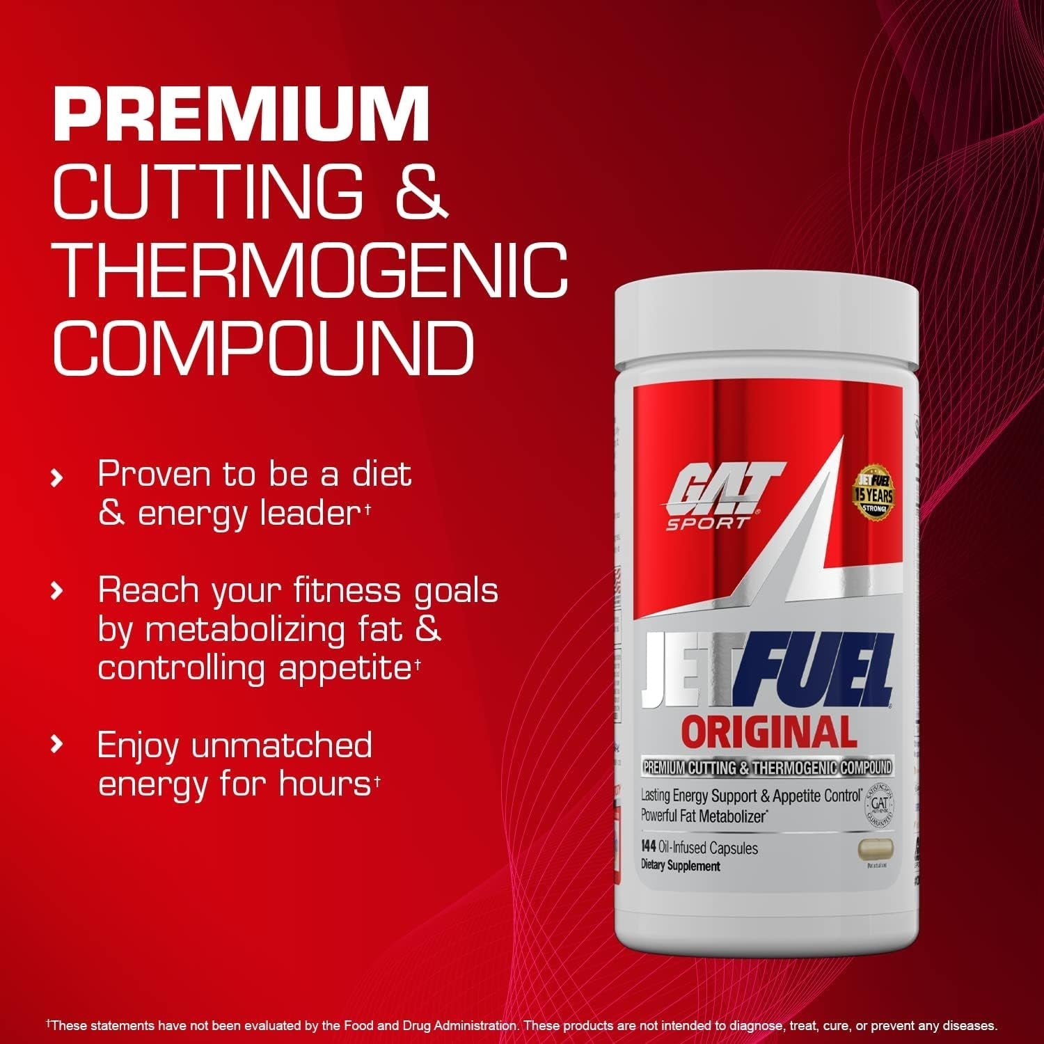 GAT SPORT Jetfuel Original - Weight Loss Supplement, Energy Booster, Fat Burner, Appetite Suppressant (144 Capsules)