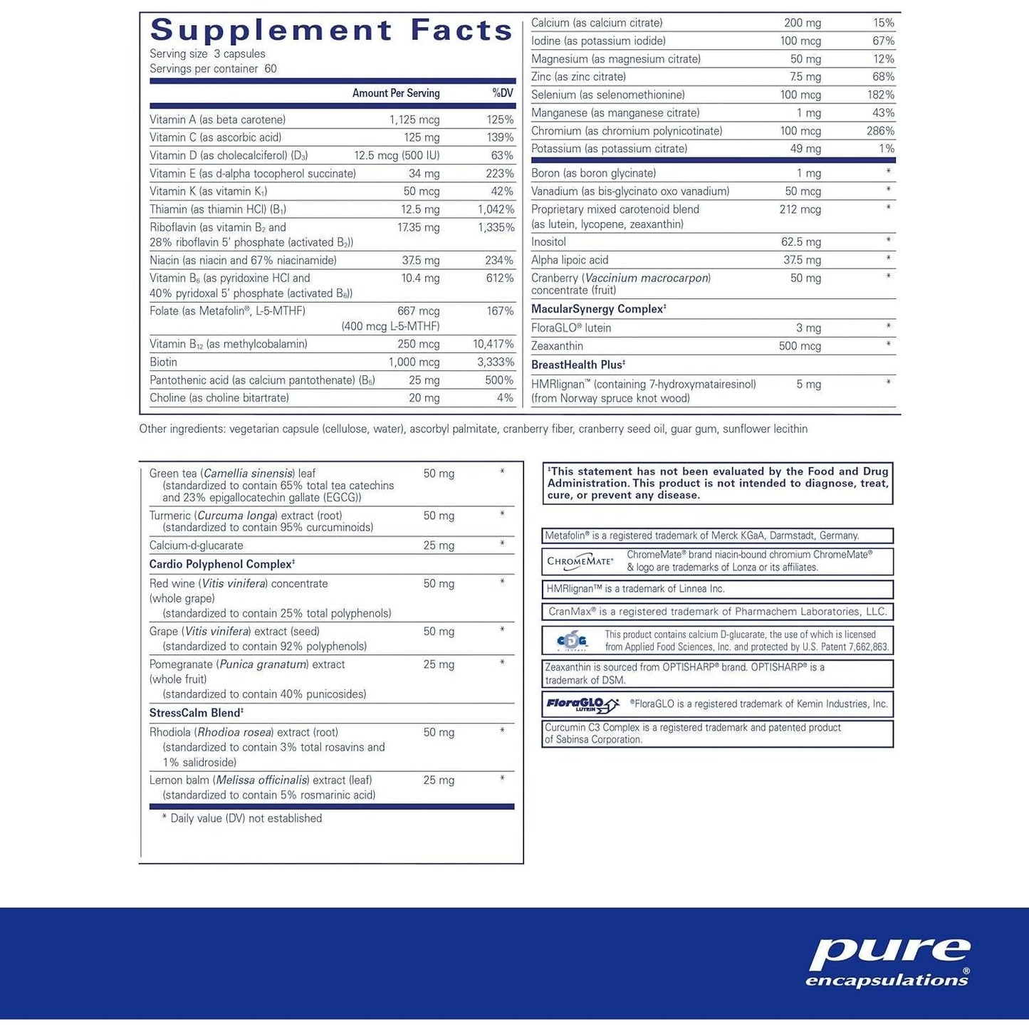 Pure Encapsulations Multivitamin for Women over 40 to Support Urinary Tract Health, Breast Cell Health & Eye Integrity 180 Capsules