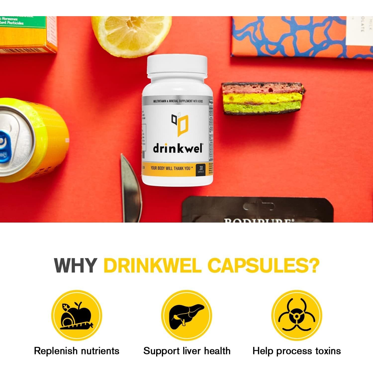 Drinkwel Better Mornings - Liver Cleanse, Detox, Immune Support- Milk Thistle, Vitamin C, Zinc, Magnesium - 30 Count