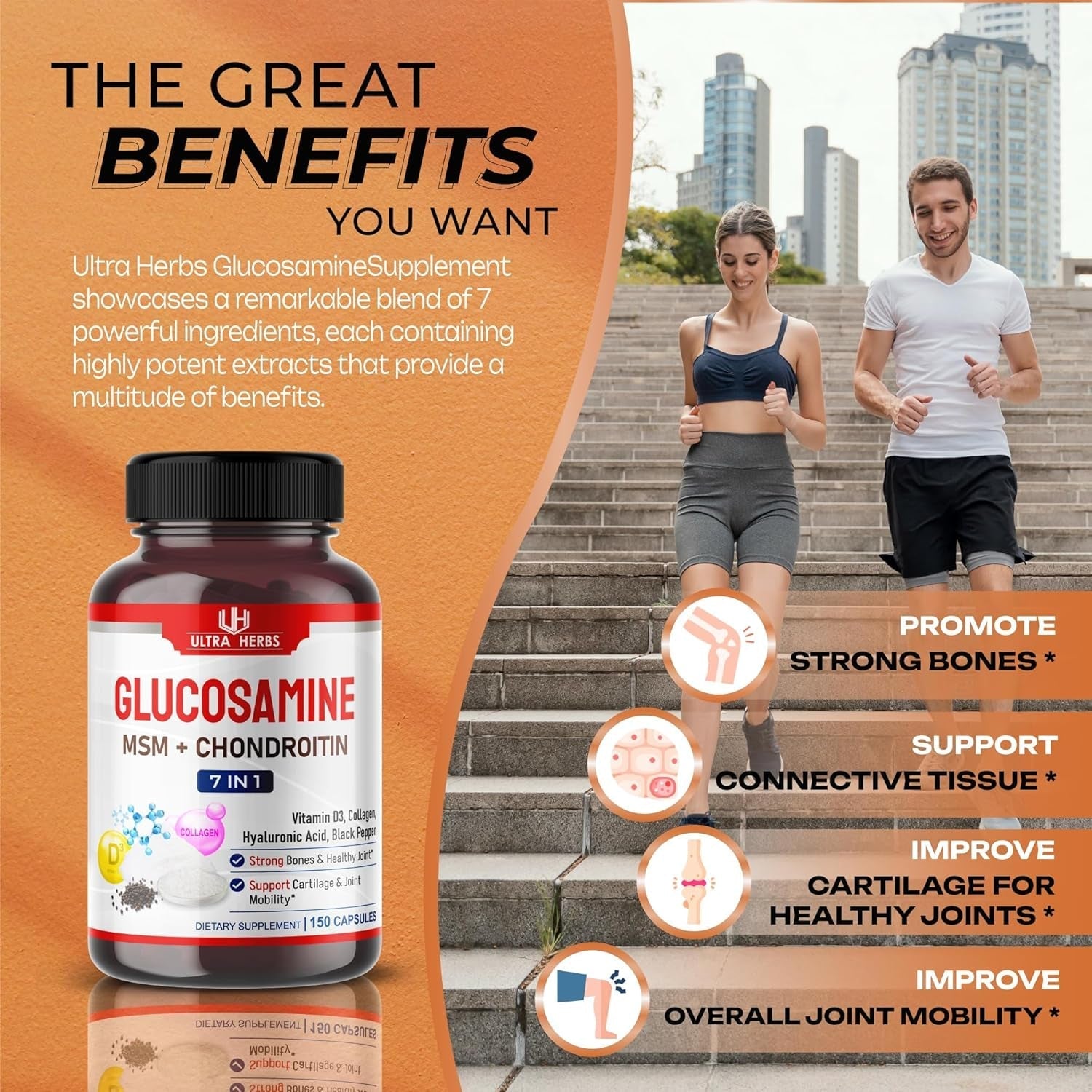 Glucosamine Chondroitin MSM - Joint Mobility Support Supplement Enhanced with Collagen, Hyaluronic Acid, Vitamin D3 | 150 Capsules