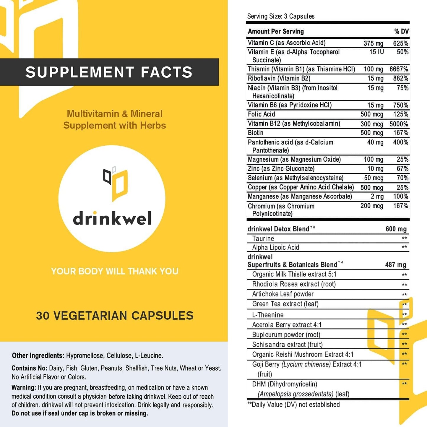 Drinkwel Better Mornings - Liver Cleanse, Detox, Immune Support- Milk Thistle, Vitamin C, Zinc, Magnesium - 30 Count