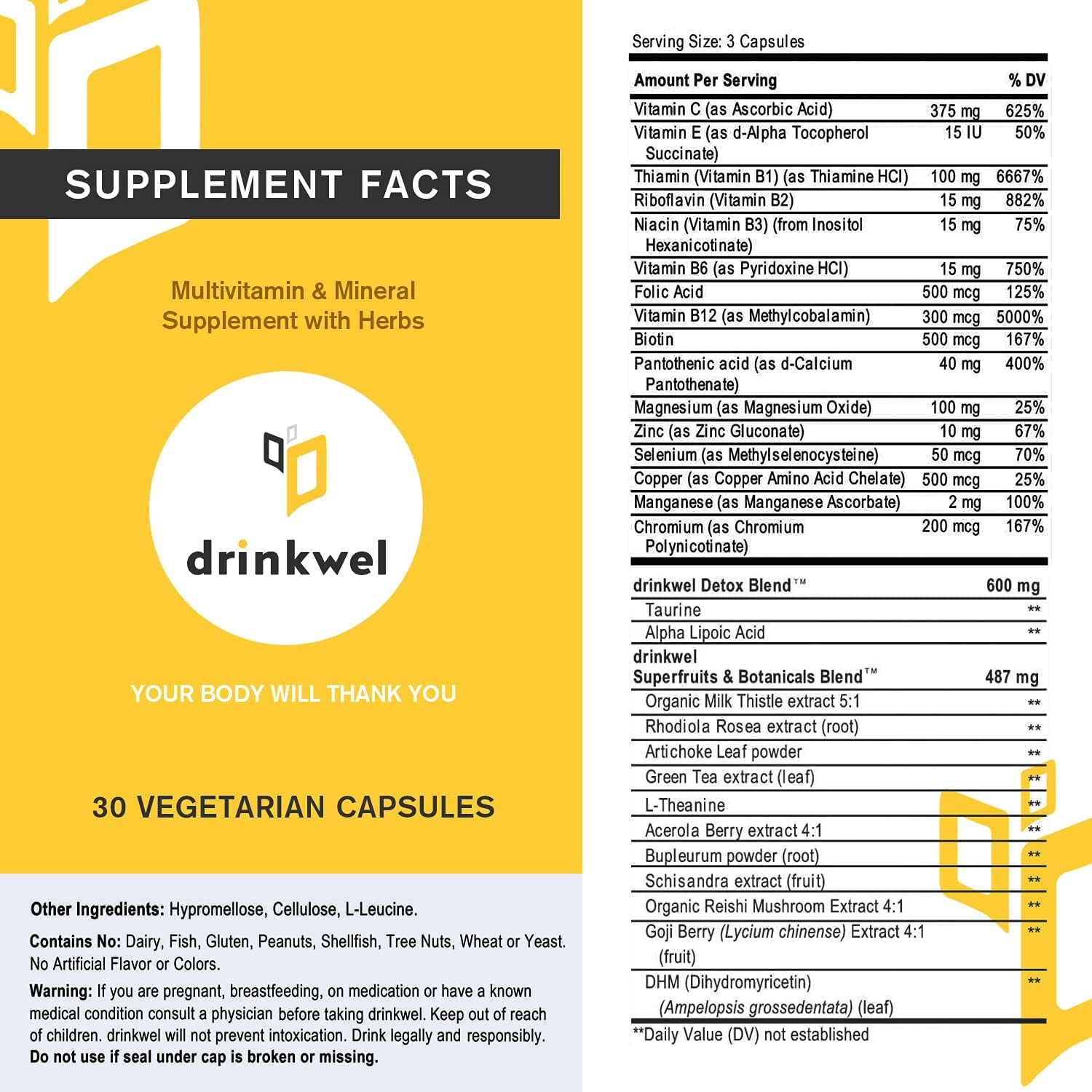 Drinkwel Better Mornings - Liver Cleanse, Detox, Immune Support- Milk Thistle, Vitamin C, Zinc, Magnesium - 30 Count