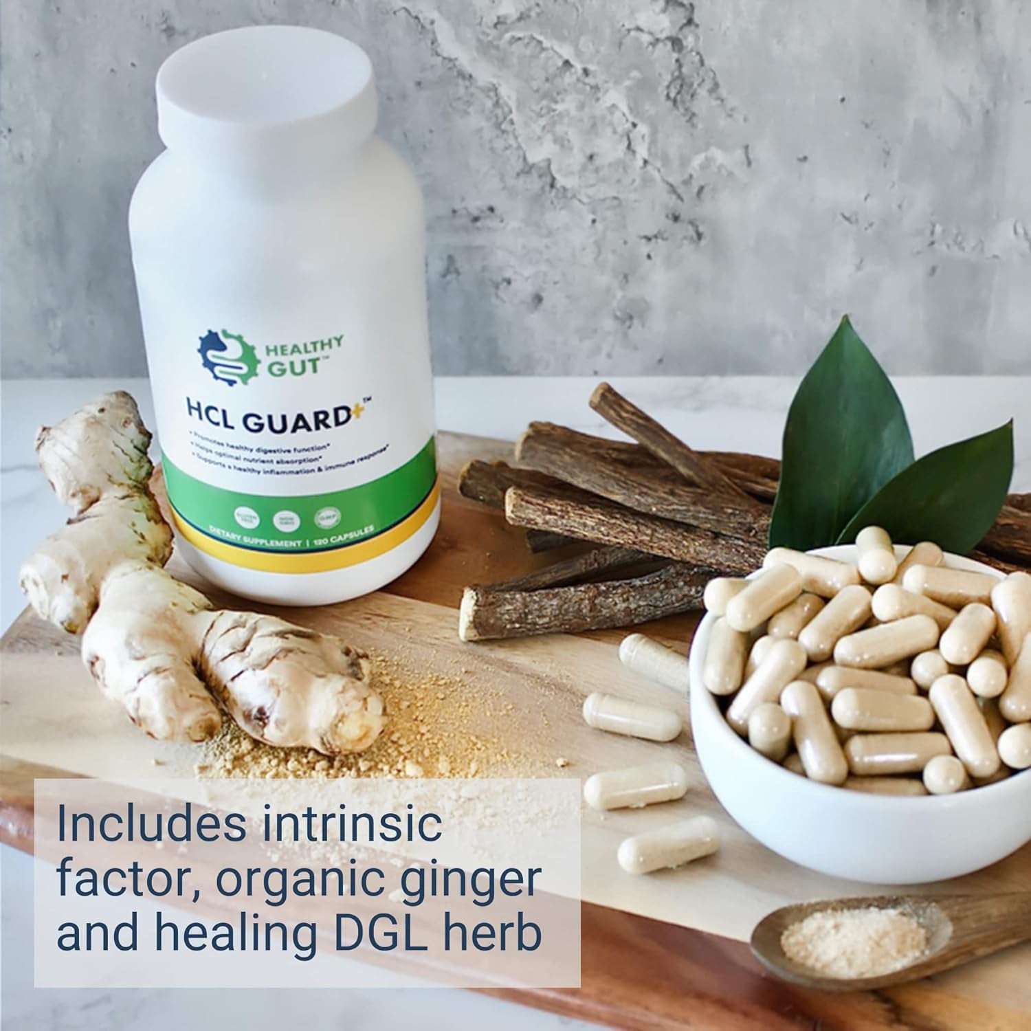 HCL Guard+ | Promotes Healthy Digestive Function | Betaine Hydrochloride, Organic Ginger Root, DGL, and Pepsin | 60 Servings