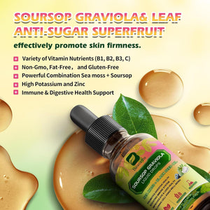 Soursop Bitters Liquid Drops with Irish Sea Moss, Black Seed Oil, Soursop Graviola Leaves Extract - Slowing Cell-Aging, Gut Cleanse, Detox & Immunity Health