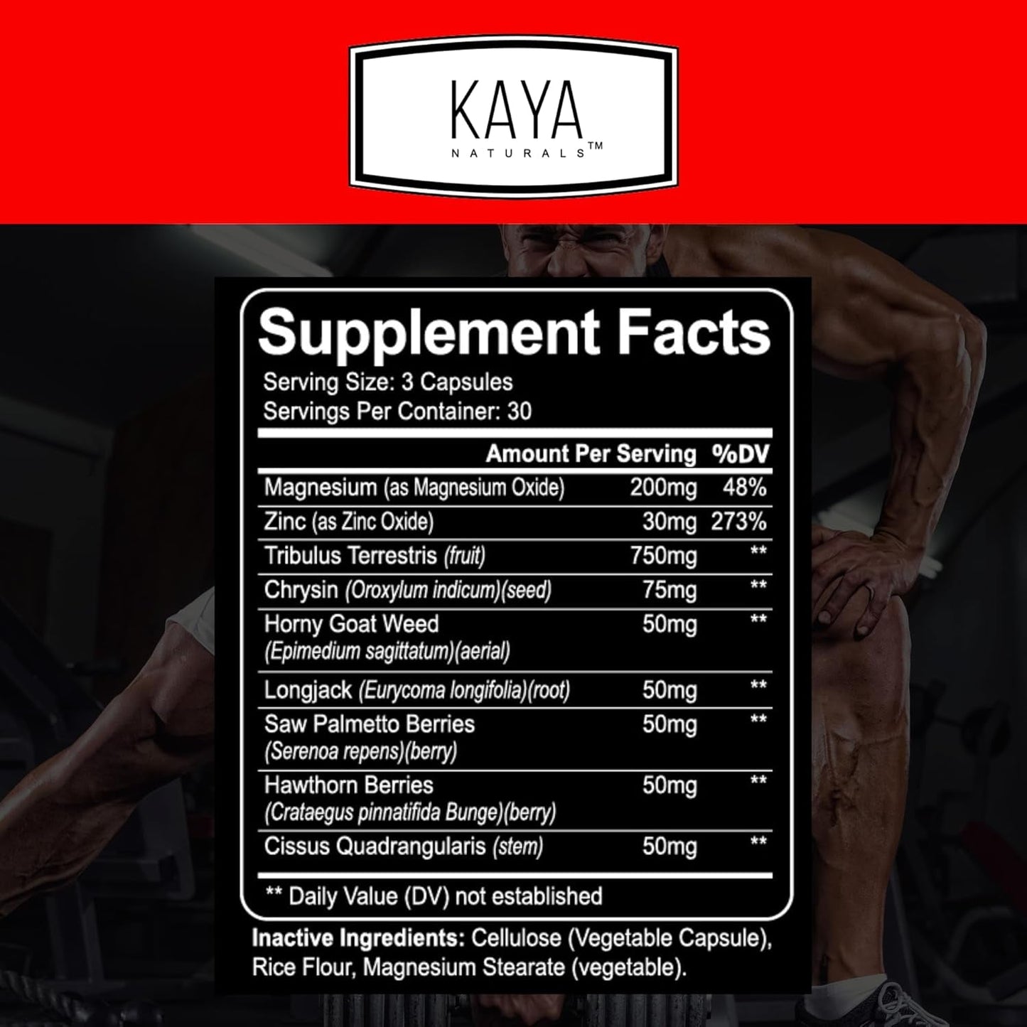 Kaya Naturals Ultra Testosterone - Men'S Testosterone Booster with Tongkat Ali, Horny Goat Weed, Tribulus 90 Count