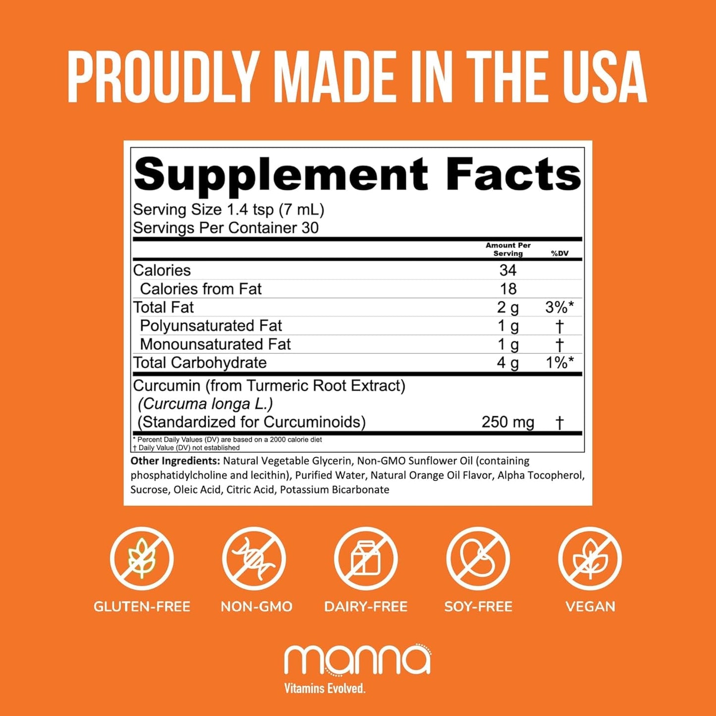 Manna Vitamins Evolved Liposomal Liquid Curcumin for Advanced Absorption Best Turmeric Supplement for a Healthy Life