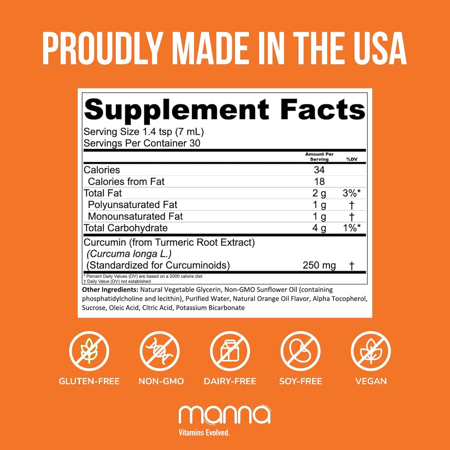 Manna Vitamins Evolved Liposomal Liquid Curcumin for Advanced Absorption Best Turmeric Supplement for a Healthy Life