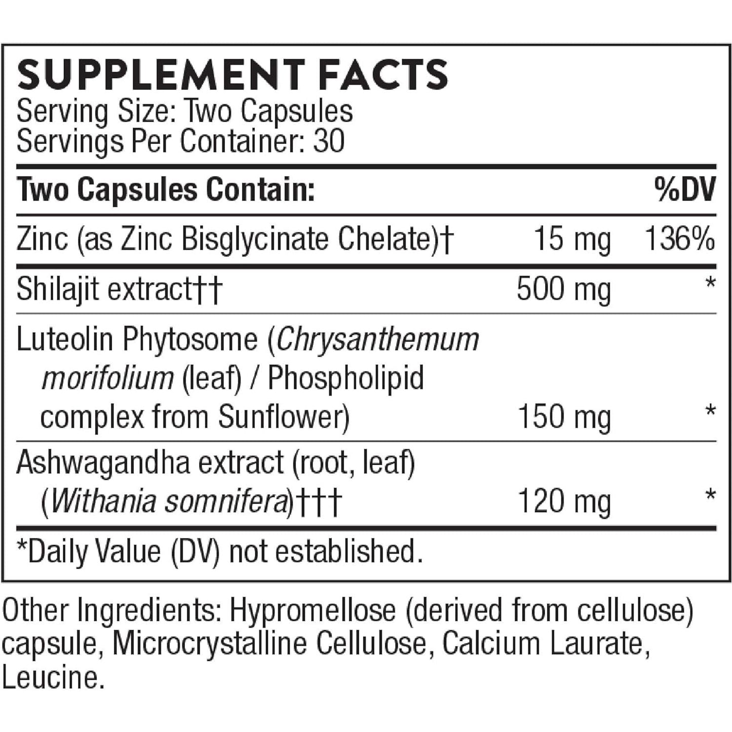 THORNE Advanced Testosterone Support for Men - with Ashwagandha, Shilajit & Zinc - Soy, Gluten & Dairy Free - 60 Capsules