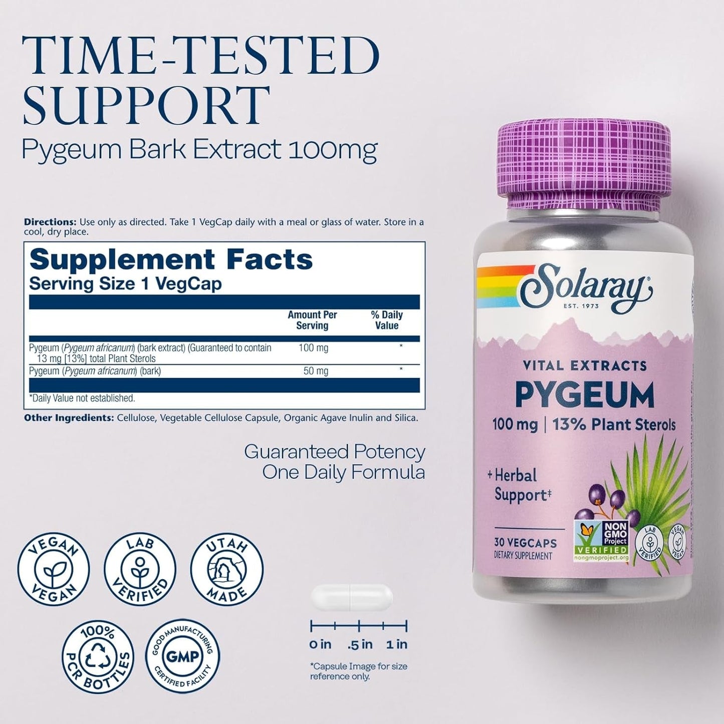 SOLARAY Pygeum Bark Extract for Healthy Prostate Support, 30 Servings