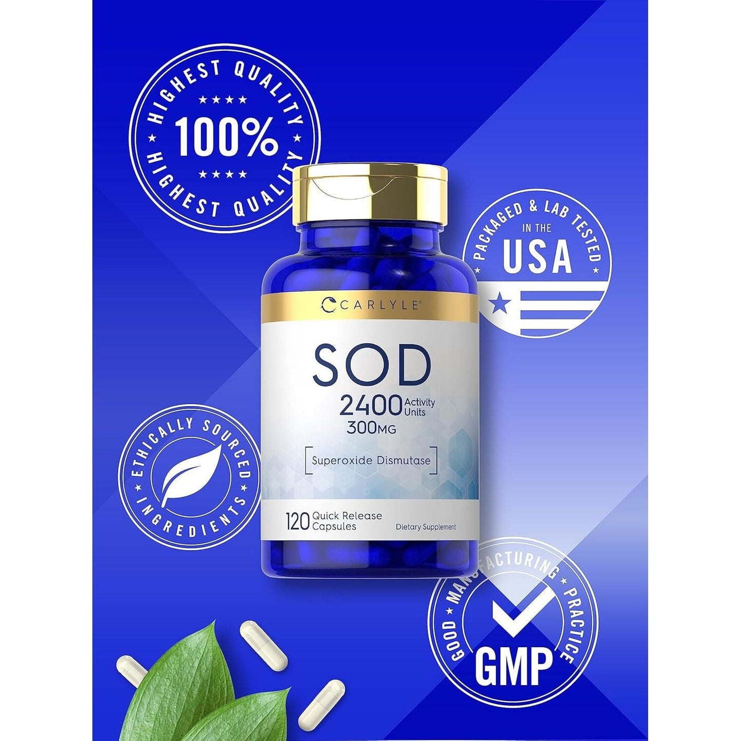 Carlyle S.O.D. Supplement Capsules | 300Mg | 120 Count | Superoxide Dismutase | Non-Gmo and Gluten Free