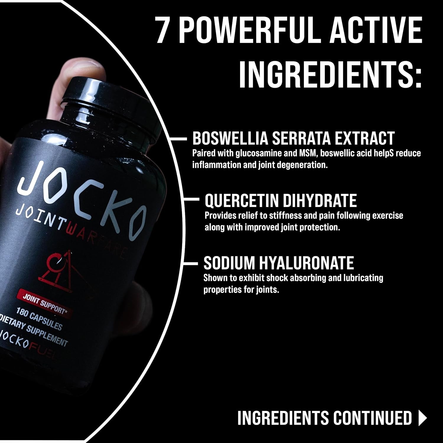 Jocko Fuel Joint Support Supplement - Glucosamine MSM for Joint Pain, Mobility, & Flexibility W/Turmeric & Boswellia (180 Capsules)