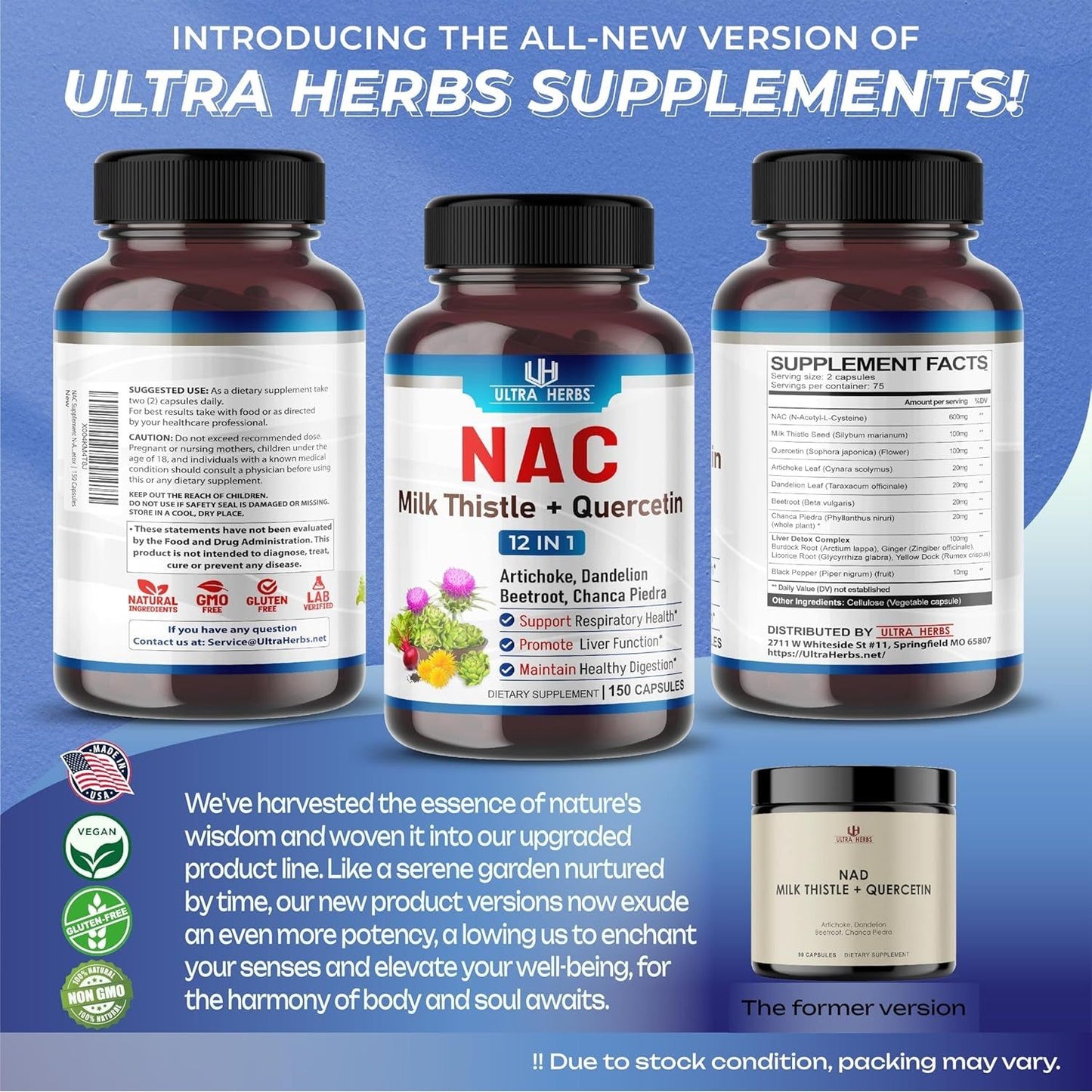 NAC Supplement N-Aetyl Cysteine Enriched with Milk Thistle, Quercetin - Support Immunity, Respiratory Health & Liver Detox | 150 Capsules