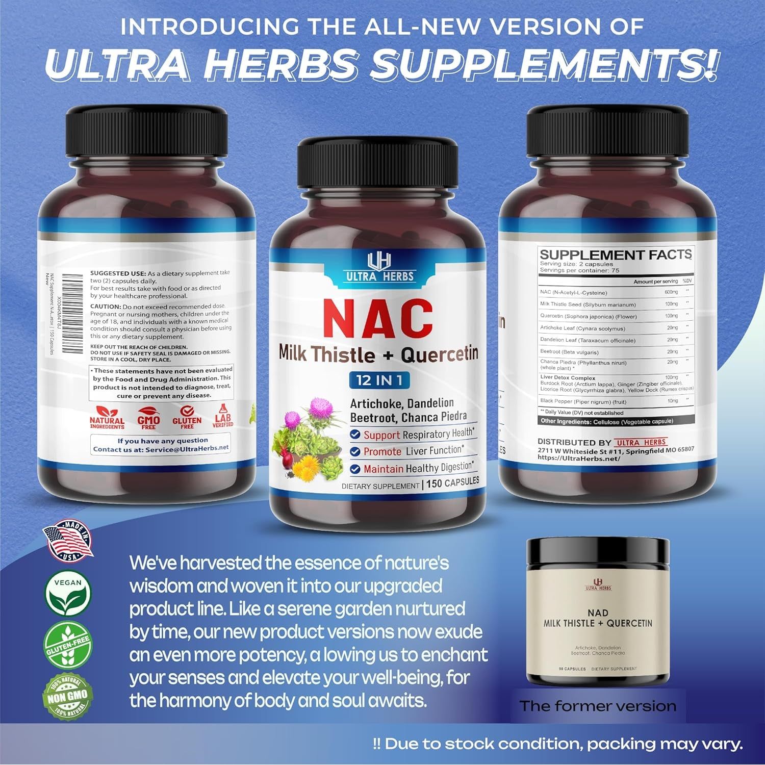 NAC Supplement N-Aetyl Cysteine Enriched with Milk Thistle, Quercetin - Support Immunity, Respiratory Health & Liver Detox | 150 Capsules