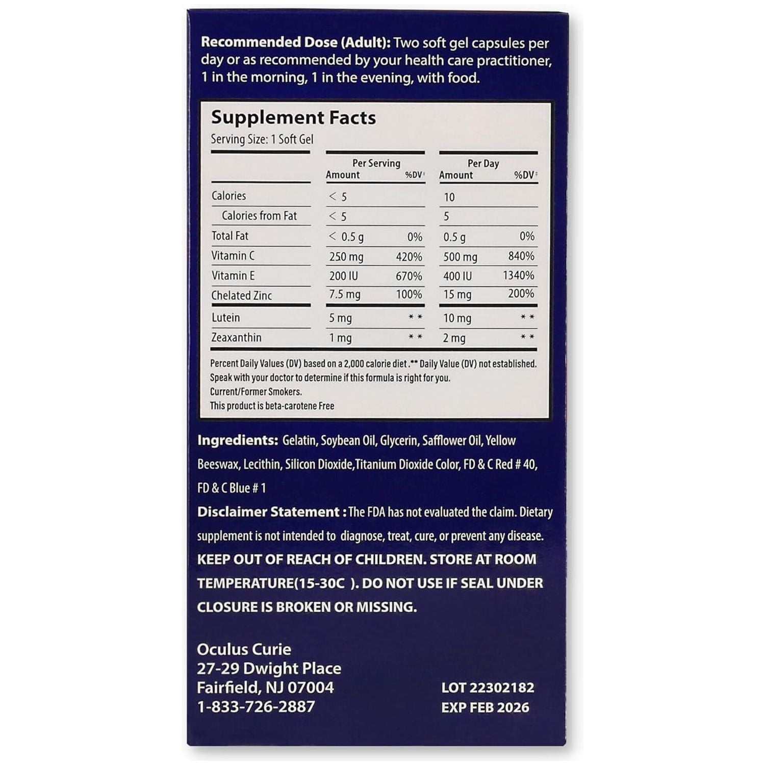 Vita Naina AREDS2 Eye Vitamins and Mineral Supplement (Zeaxanthin 2Mg) (120 Softgels)