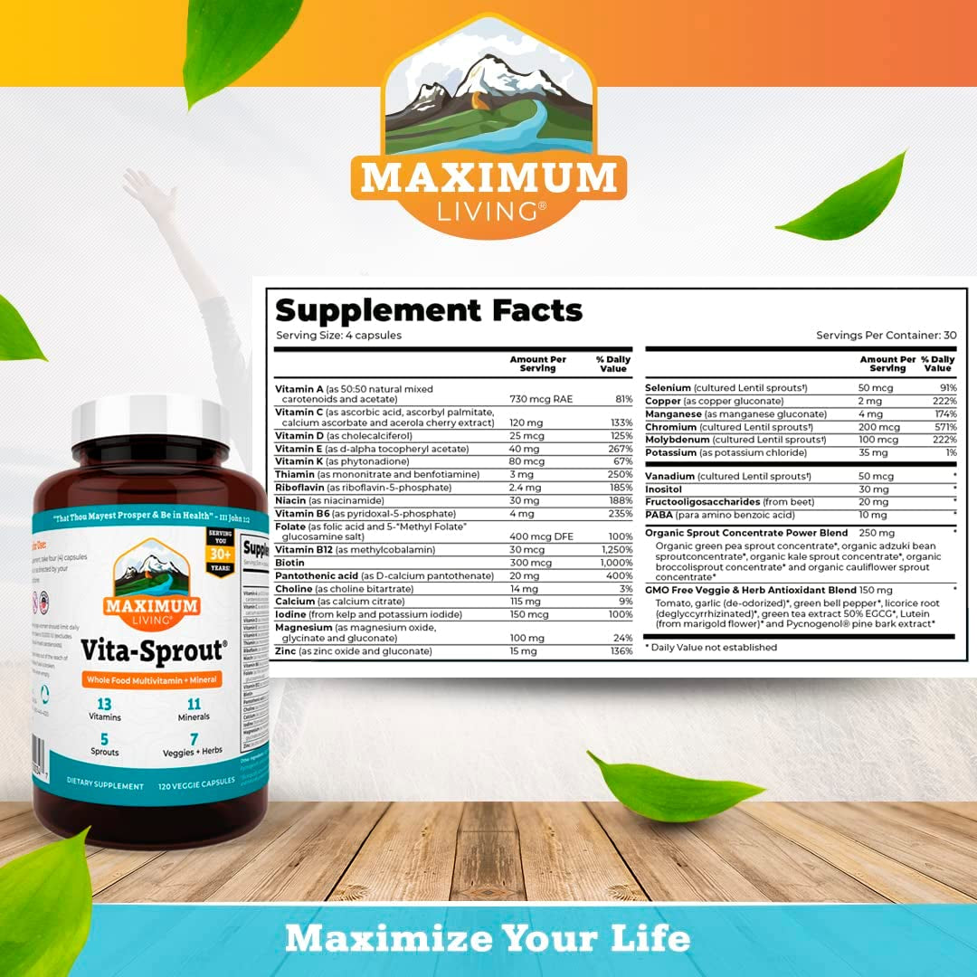 Vita-Sprout Whole-Food Multivitamin & Phytonutrient Blend - 120 Capsules