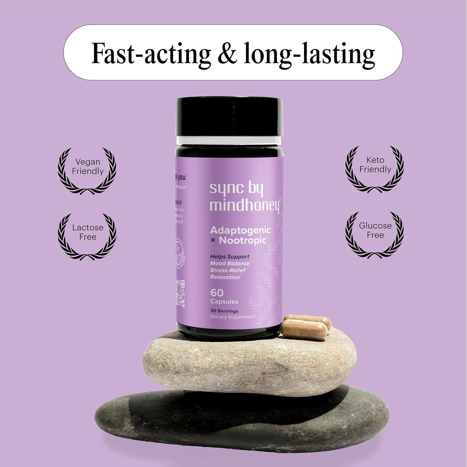 MINDHONEY | SYNC Premium All-In-One Adaptogenic Supplement | Relaxation, Mood Balance, Stress 60 Count