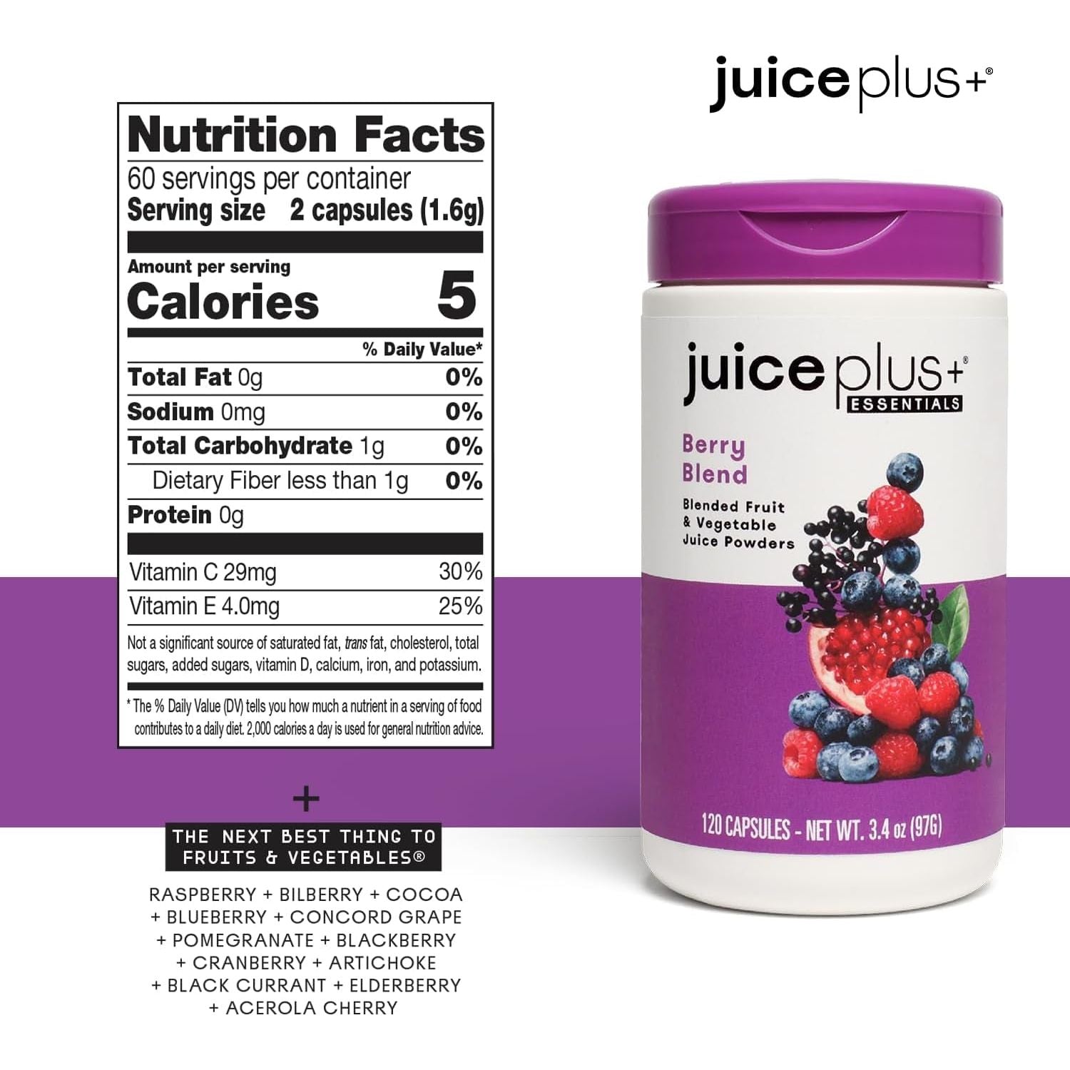 Juice Plus+ Fruit, Vegetable & Berry Blend for Immune Support, Cognitive Health & Radiant Skin - (120 Capsules)