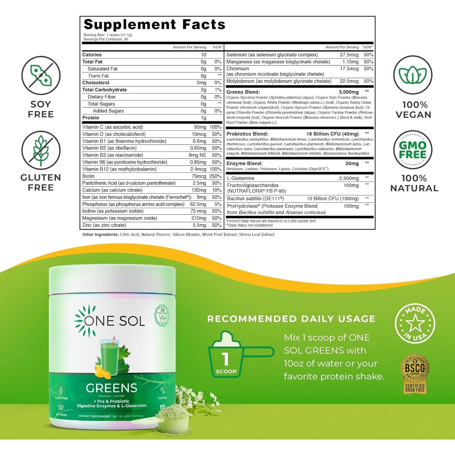 One Sol Greens, Super Greens Powder to Reduce Bloating & Improve Gut Health