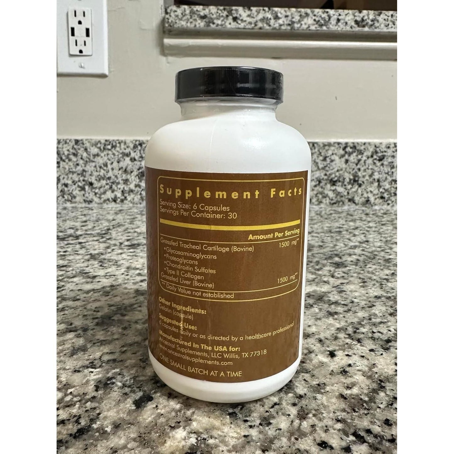 Ancestral Supplements Grass Fed Beef Tracheal Cartilage Supplement with Liver, 3000Mg for Immune Health and Joint Support 180 Capsules