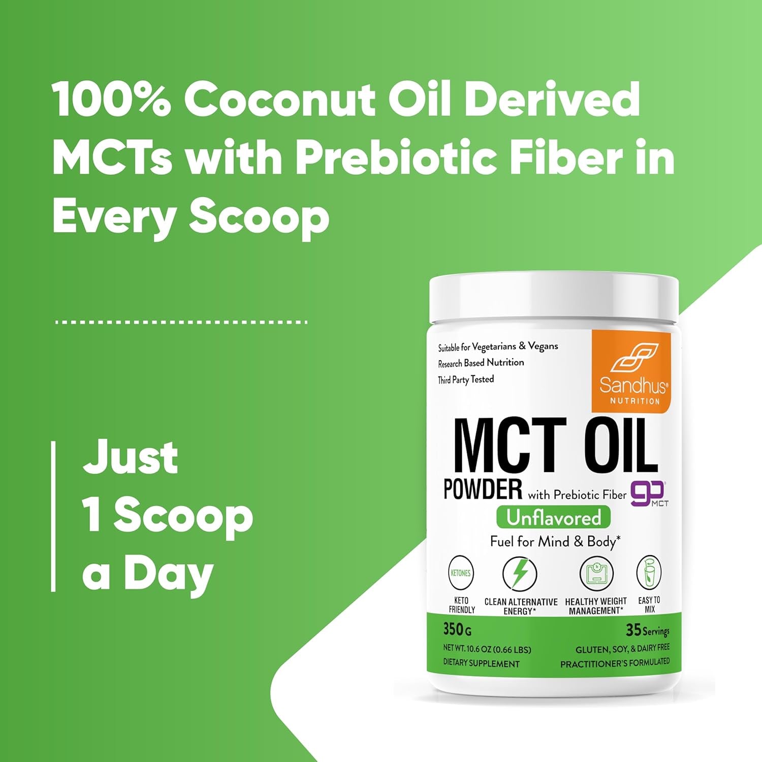 Sandhus’S MCT Oil Powder with Prebiotic Fiber| 35 Servings| Organic - 10.6 Oz