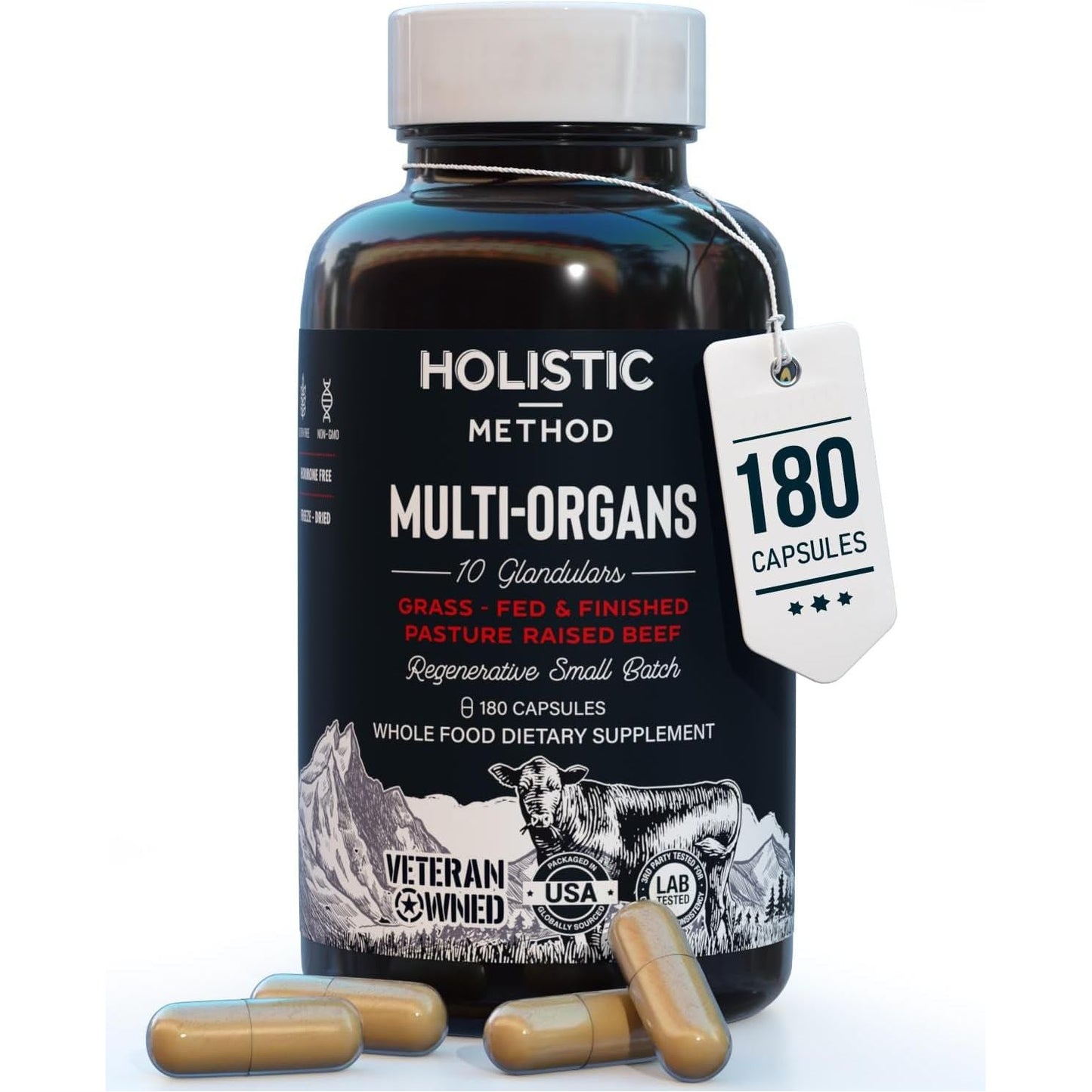 Beef Organ Supplement Grass Fed Complex for Men and Women - 10 Carnivore Meat Proprietary Blend - 180 Caps