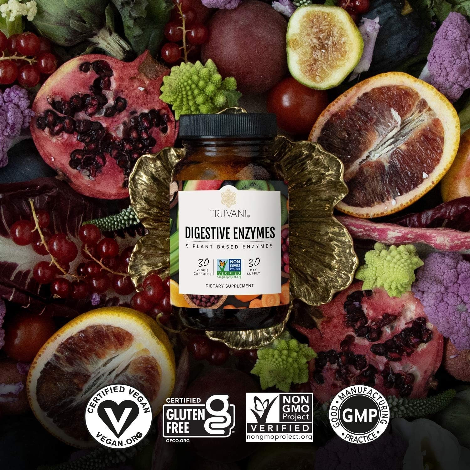 Truvani Digestive Enzymes | 9 Enzyme Blend | Digestive Support | Reduce Bloating | Increased Nutrient Absorption | 30 Day Supply