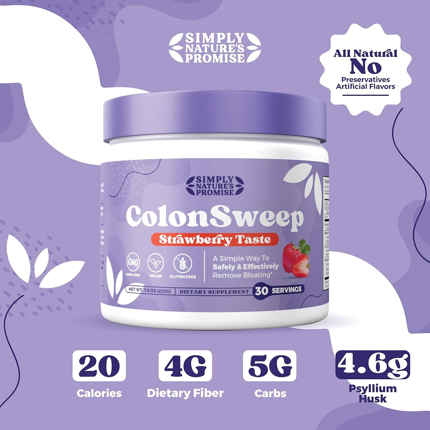 Colonsweep - Strawberry Flavored Probiotic Psyllium Husk Powder Colon Cleanser,7.8 Oz. - 30 Servings