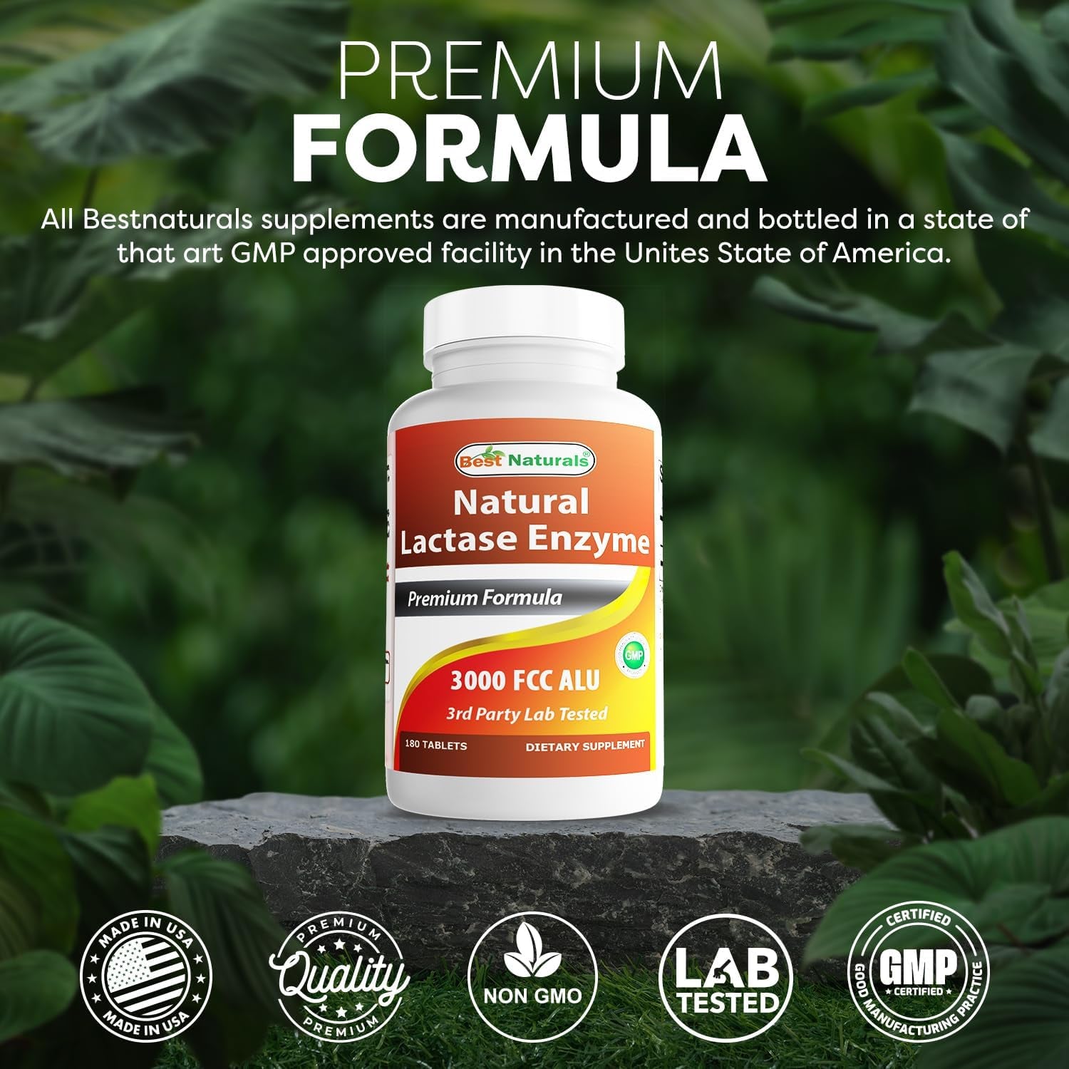 Best Naturals Fast Acting Lactase Enzyme Tablet, 3000 Fcc Alu, 180 Count