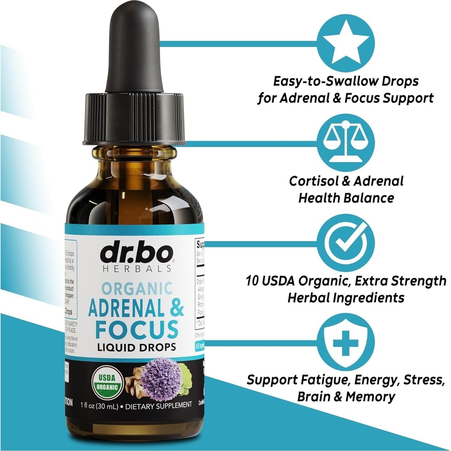 Adrenal Support Supplements Liquid Drops - Organic Adrenal and Focus Supplement, 1Oz