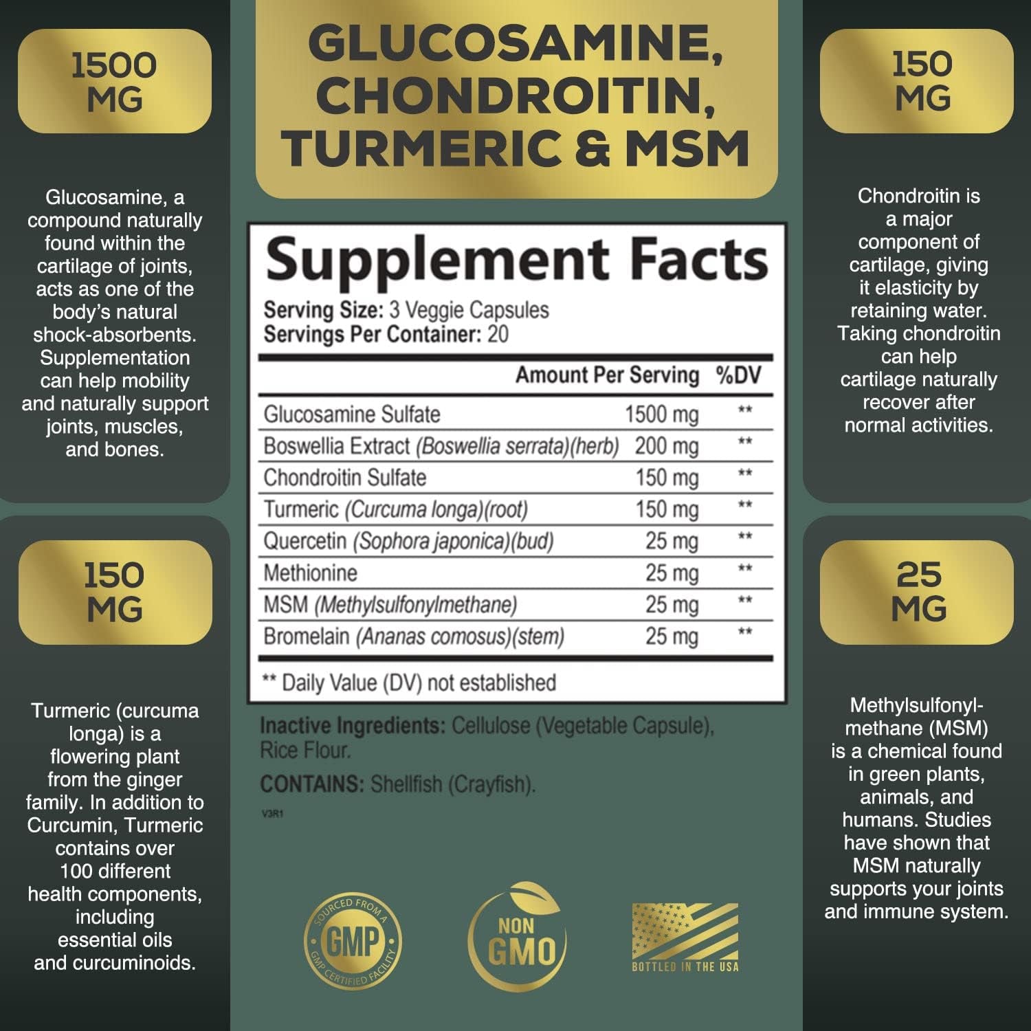 Glucosamine Chondroitin Supplements MSM Complex - 60 Capsules