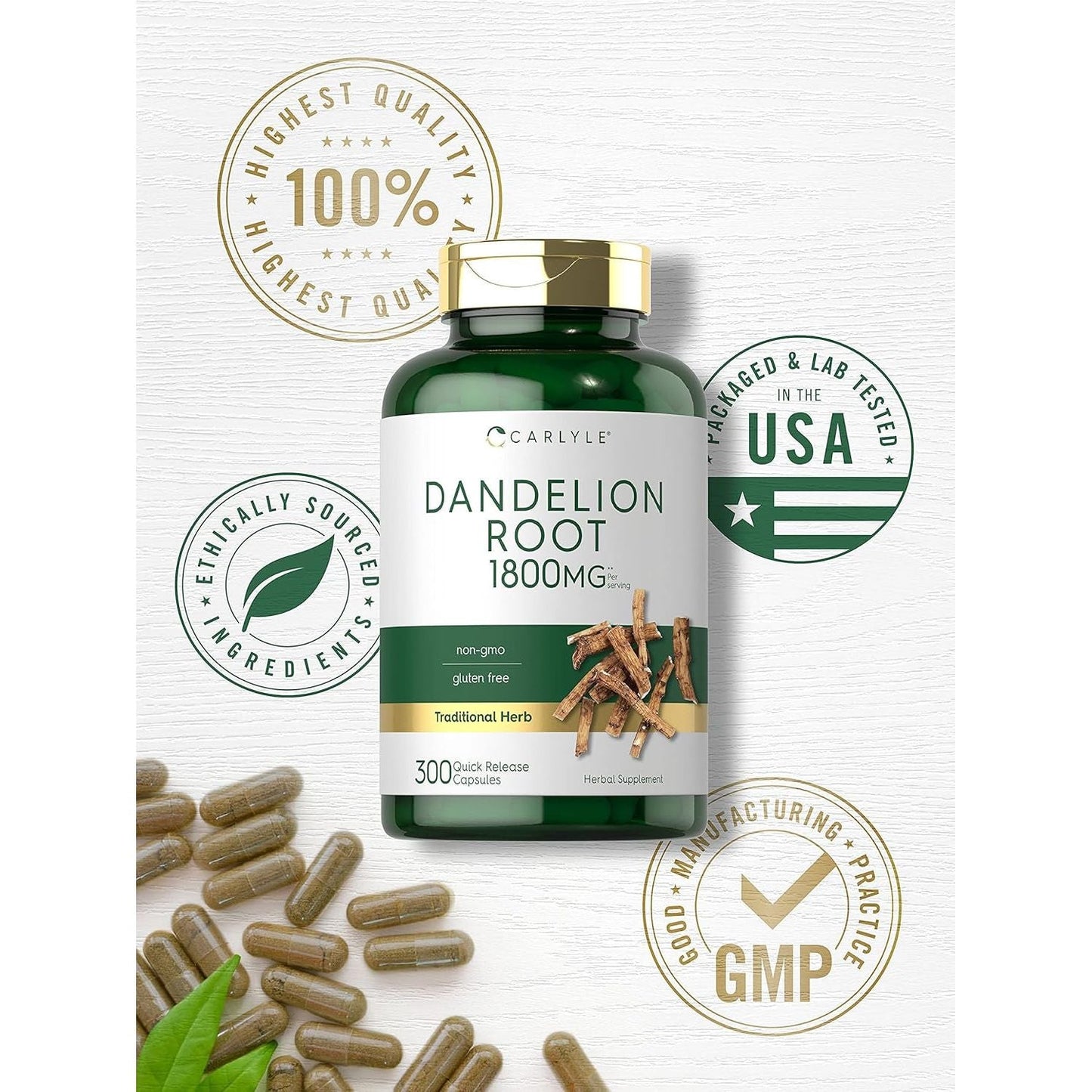 Carlyle Dandelion Root | 1800Mg | 300 Capsules | Non-Gmo, Gluten Free Supplement