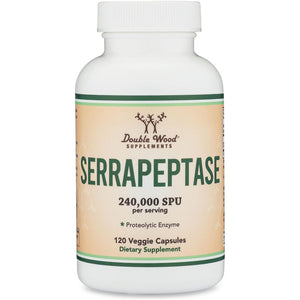 Serrapeptase 240,000 SPU Max Potency Proteolytic Enzyme for Sinus, Respiratory and Joint Health by Double Wood (120Capsules)