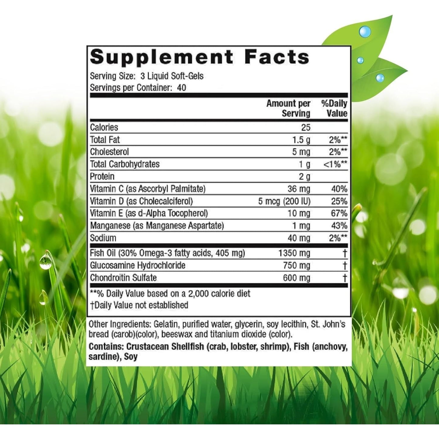Inholtra Premium Lubri-Joint - 120 Liquid Soft-Gels - with Glucosamine, Chondroitin, Omega Fatty Acids + Vitamins C, D & E - 40 Servings