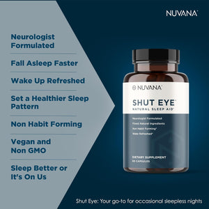 Shut Eye Natural Sleep Aid Supplement for Adults | 5Mg Melatonin  60 Capsules