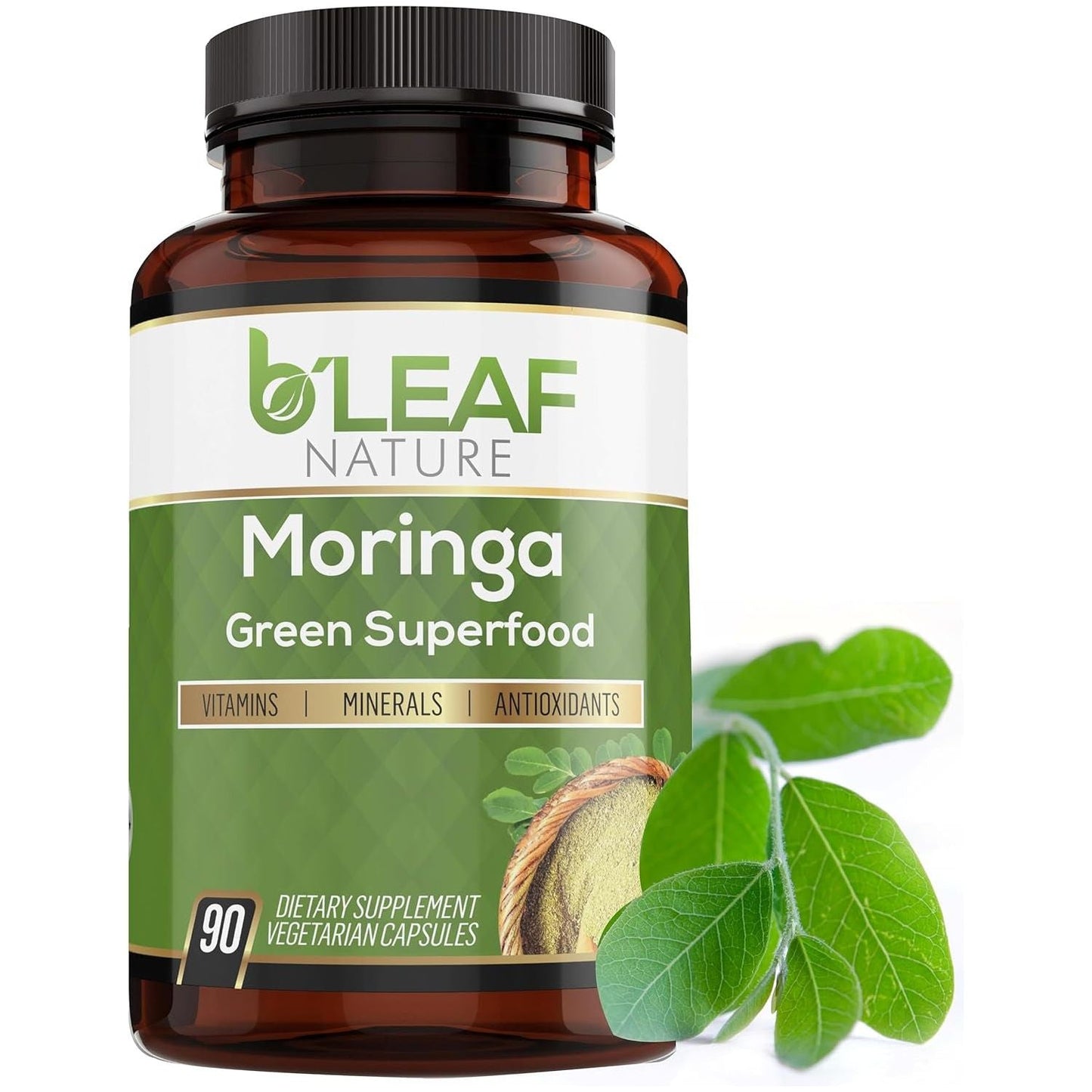B'LEAF NATURE Organic Moringa Oleifera 1000Mg –  Energy Natural Wellness & Immune Support 90 Capsules