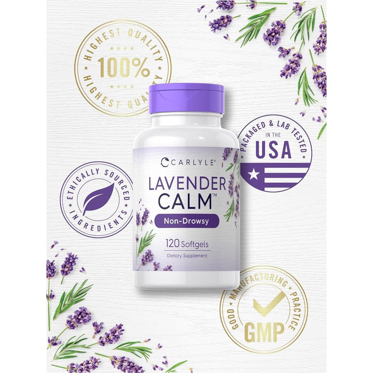 Carlyle Lavender Pills | 80 Mg | Calm & Non-Drowsy Formula | Non-Gmo & Gluten Free Supplement 120 Softgel Capsules